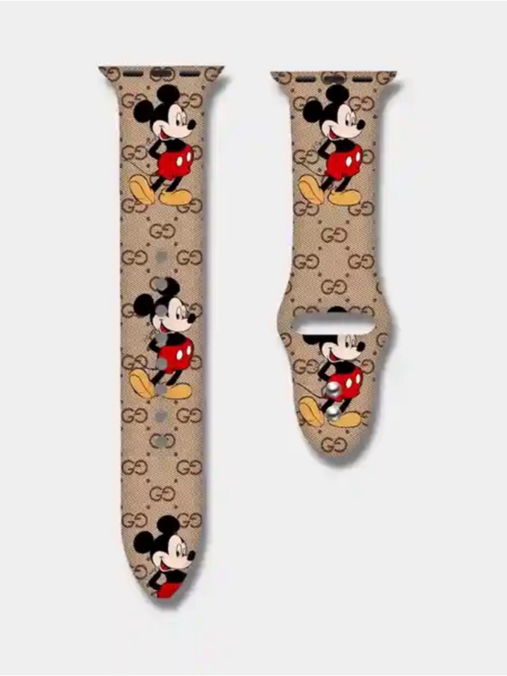 Gucci Beige Mickey Mouse Printed‎ Watch Strap with Red and Yellow Accents